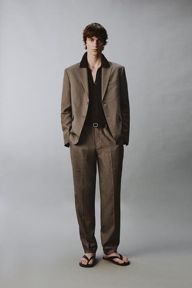 100% LINEN SUIT TROUSERS - Mink marl by Zara