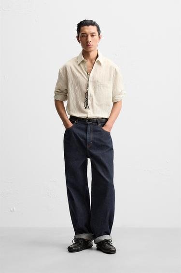 STRIPED CREASED-EFFECT SHIRT - Beige by Zara - Image 0