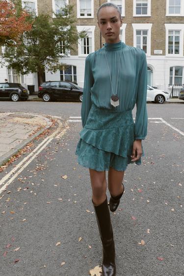 RUFFLED COMBINED MINI DRESS - Sea green by Zara