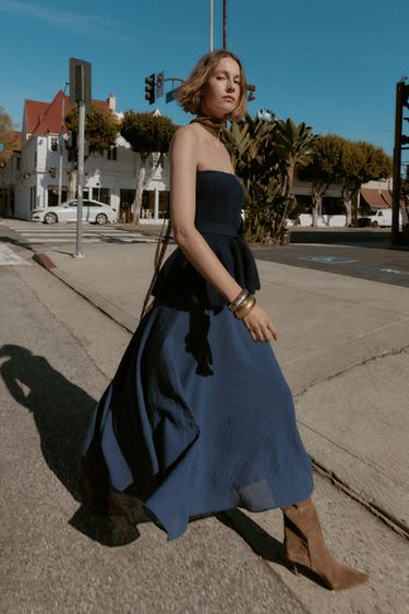 LAYERED MIDI SKIRT - Blue by Zara
