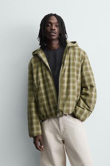CHECKED HOODIE JACKET - Light green by Zara