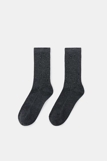 RHINESTONE RIB SOCKS - Grey marl by Zara