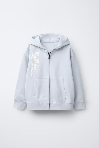 HOODIE WITH ZIP AND SLOGAN - Light grey by Zara - Image 0