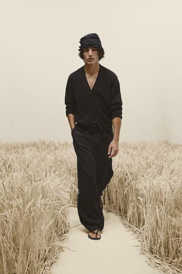 COTTON/LINEN CARDIGAN - Navy blue by Zara