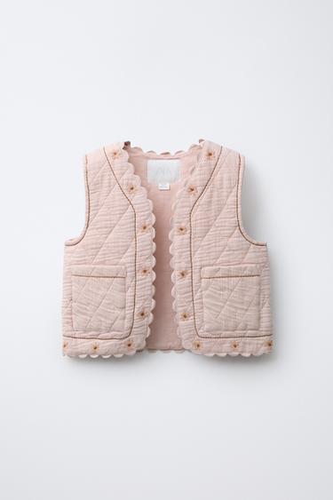 WAISTCOAT WITH EMBROIDERED FLORAL TEXTURE - Pale pink by Zara