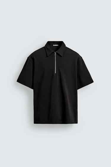 RELAXED FIT POLO SHIRT WITH ZIP - Black by Zara