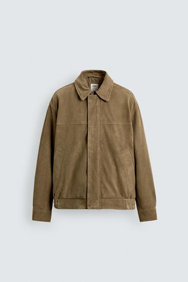 LEATHER SUEDE JACKET - Olive green by Zara