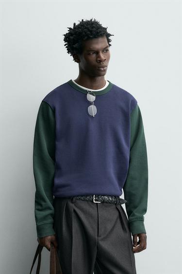 COLOUR BLOCK CREWNECK SWEATSHIRT - Black / Green by Zara