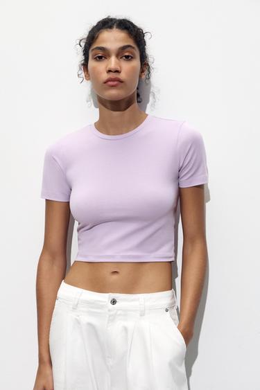 CROPPED STRETCH T-SHIRT - Lilac by Zara