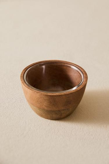 GLASS AND MANGO WOOD BOWL - Light beige by Zara