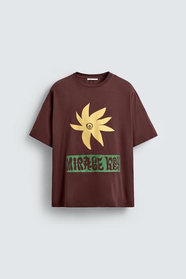 SLOGAN PRINT T-SHIRT - Chocolate by Zara