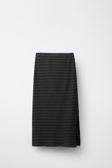 STRIPED TEXTURED MIDI SKIRT - Black by Zara