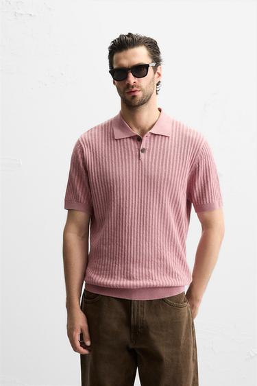 RIB KNIT POLO SHIRT - Faded pink by Zara