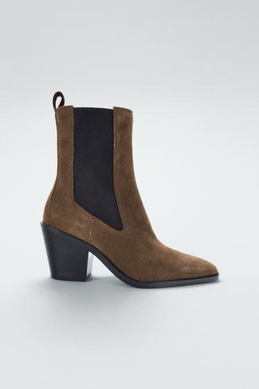 SPLIT SUEDE HEELED ANKLE BOOTS - Brown by Zara