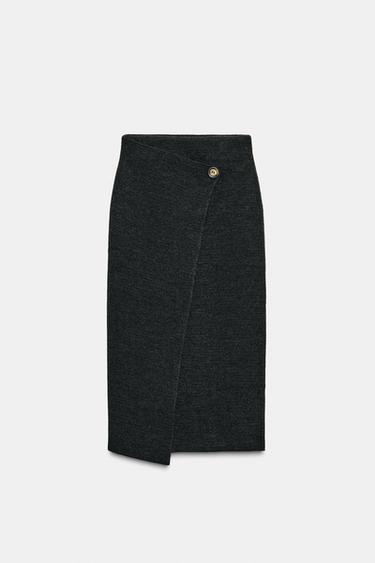 WRAPOVER KNIT MIDI SKIRT - Dark grey by Zara