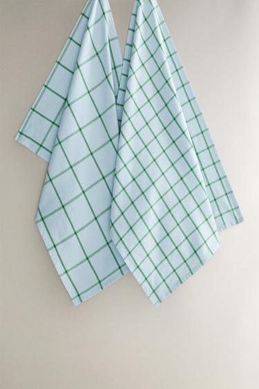 PACK OF CHECK COTTON TEA TOWELS (PACK OF 2) - Blue by Zara - Image 0