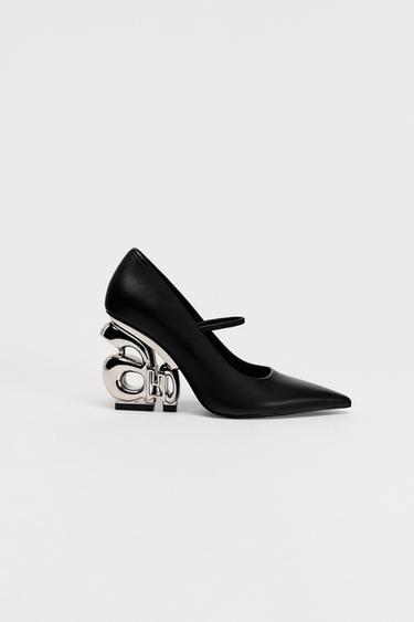 LEATHER HIGH-HEEL SHOES WITH METAL DETAIL X AO YES - Black by Zara - Image 0