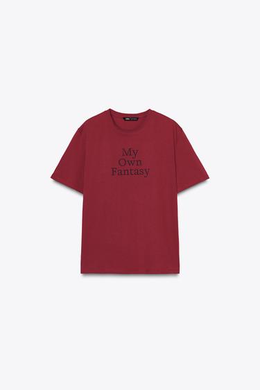 FADED T-SHIRT WITH SLOGAN - Raspberry by Zara