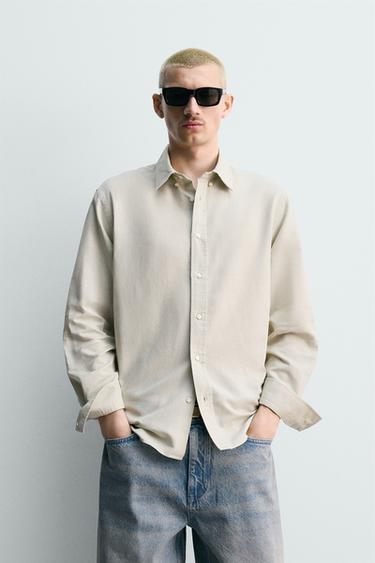 REGULAR FIT HEMP-COTTON SHIRT - Sand by Zara