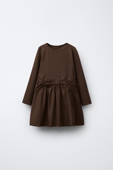 RIBBED DRESS WITH CONTRAST BOW - Chocolate by Zara