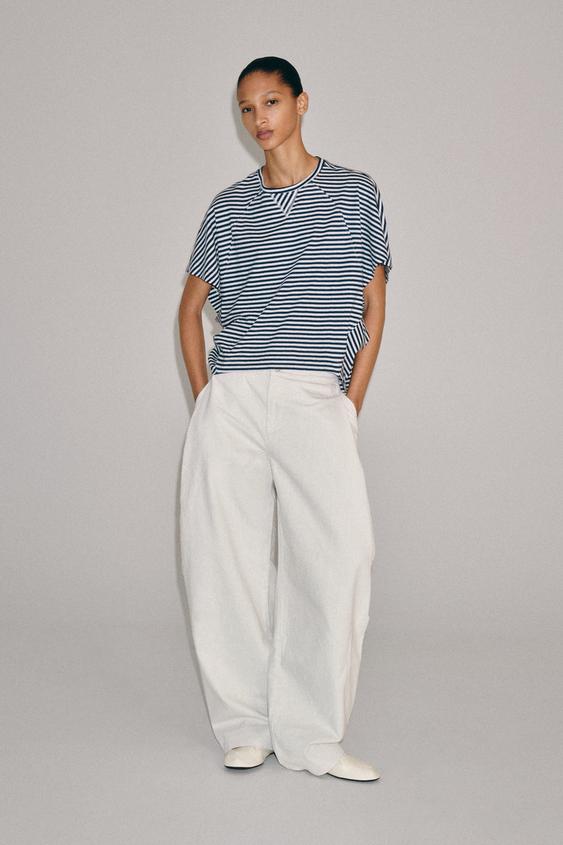 STRIPED OVERSIZED T-SHIRT - Blues by Zara - Image 0