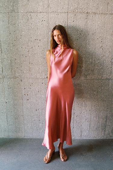 SATIN MIDI DRESS - Peach by Zara