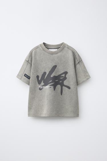 FADED-EFFECT GRAFFITI T-SHIRT - Grey by Zara