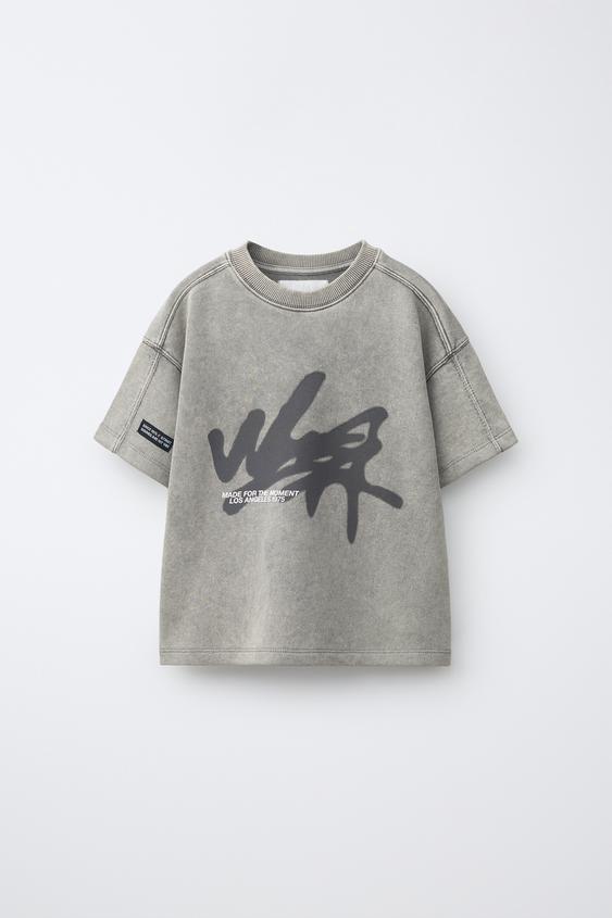 FADED-EFFECT GRAFFITI T-SHIRT - Grey by Zara - Image 0