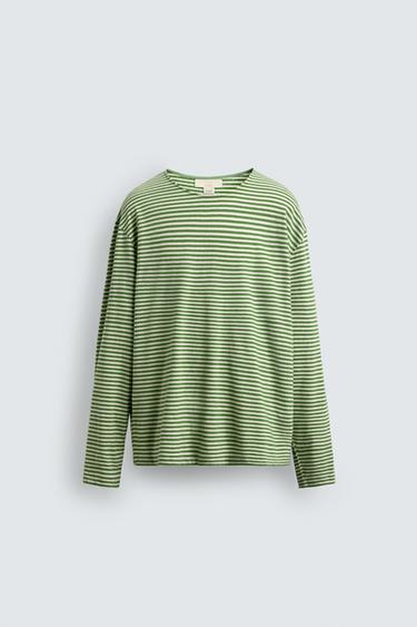 JACQUARD STRIPED T-SHIRT - Green by Zara