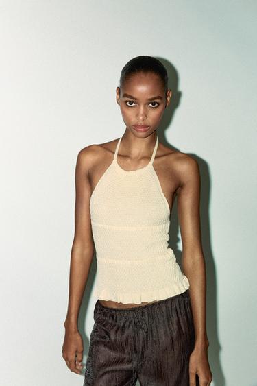 SEMI-SHEER CRINKLED TROUSERS - Brown by Zara