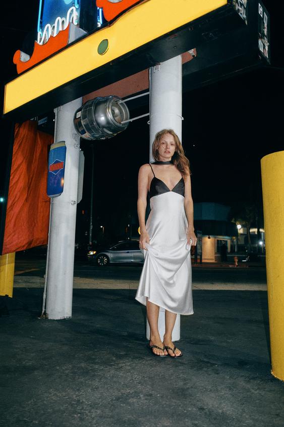 CAMISOLE DRESS WITH CONTRAST SCARF PRINT - White by Zara - Image 0