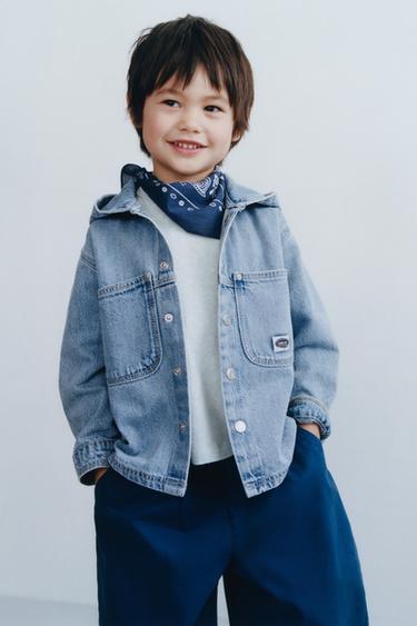 DENIM OVERSHIRT WITH HOODIE - Mid-blue by Zara