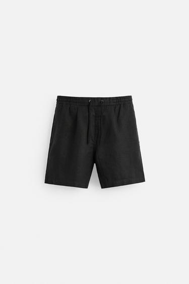100% LINEN BERMUDA SHORTS - Black by Zara