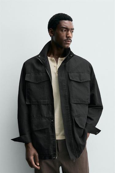 WASHED UTILITY OVERSHIRT WITH POCKETS - Black by Zara