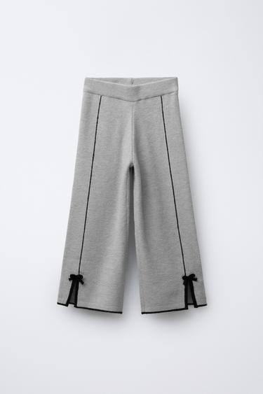 STRAIGHT-LEG KNIT TROUSERS WITH BOWS - Grey by Zara