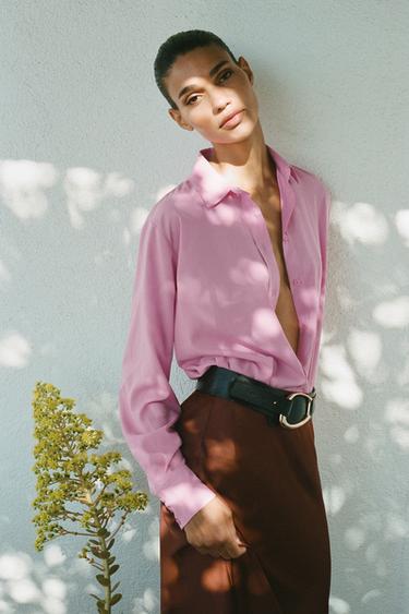 FLOWING BASIC SHIRT - Bubble gum by Zara - Image 0