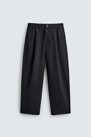 RELAXED FIT PINSTRIPE TROUSERS - Navy blue by Zara