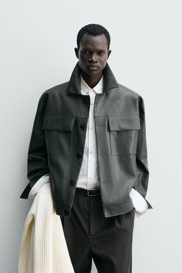 FAUX LEATHER JACKET - Duck green by Zara