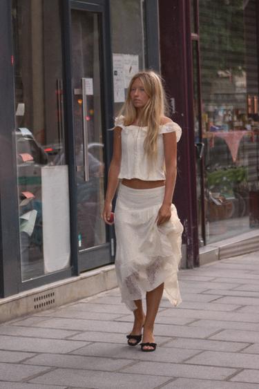 ASYMMETRIC LACE MIDI SKIRT - Ecru by Zara
