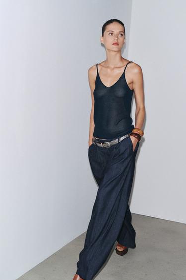 KNITTED STRAPPY TOP - Navy blue by Zara