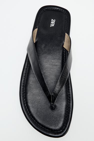 FLAT LEATHER SANDALS - Black by Zara