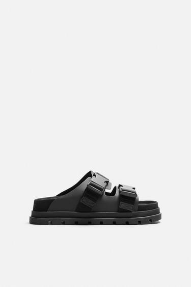 DOUBLE STRAP CHUNKY SANDALS - Black by Zara