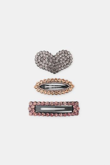 3-PACK OF HEART RHINESTONE HAIR CLIPS - Multicoloured by Zara