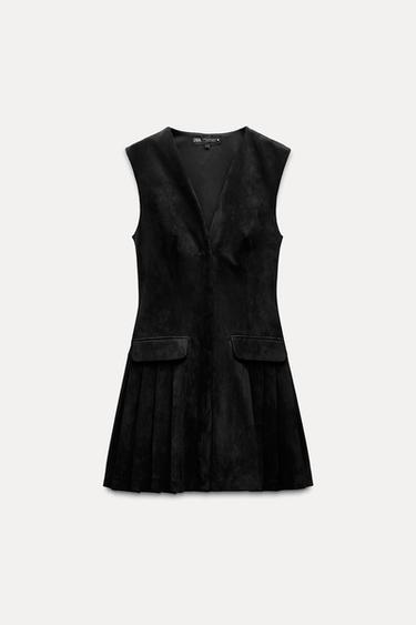 FAUX SUEDE MINI DRESS WITH PLEATS - Black by Zara - Image 0