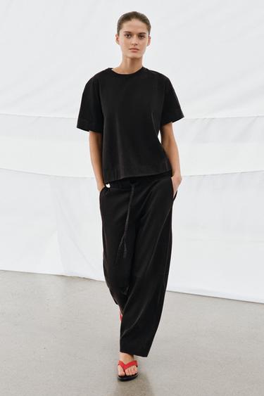 HEAVY COTTON WIDE-LEG TROUSERS - Black by Zara
