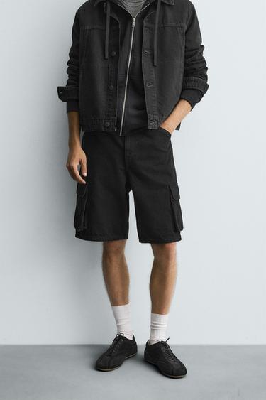 DENIM CARGO BERMUDA SHORTS - Black by Zara
