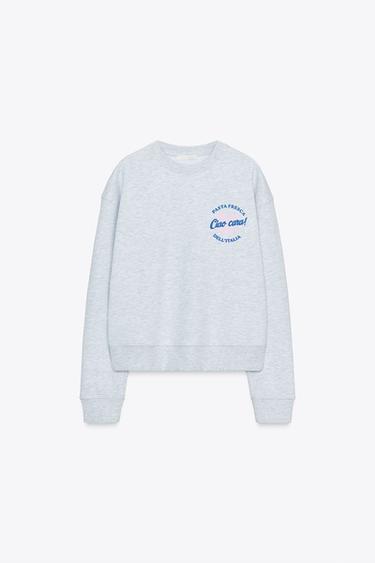 SLOGAN PRINT SWEATSHIRT - Grey marl by Zara