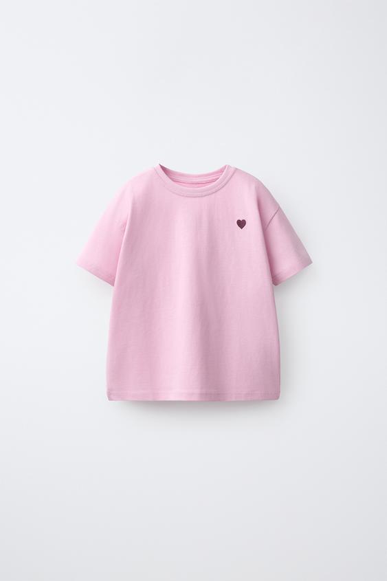 PLAIN EMBROIDERED HEART T-SHIRT - Pink by Zara - Image 0