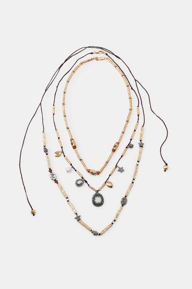 PACK OF 3 CORD NECKLACES WITH CHARMS AND JEWELS - Golden by Zara