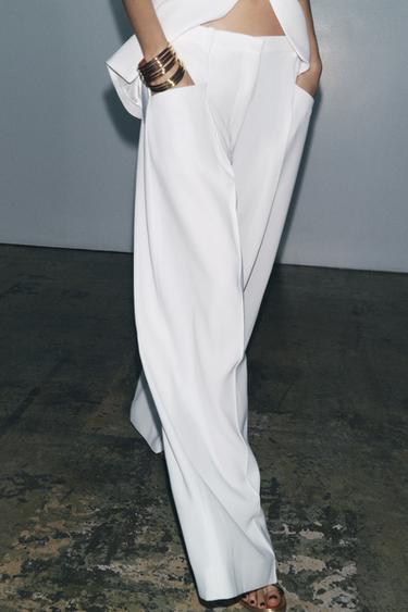 ZW COLLECTION WIDE-LEG DARTED TROUSERS - Ecru by Zara